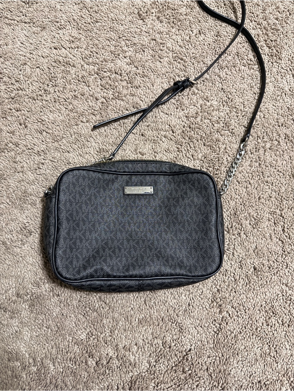 Michael Kors Black Signature Logo Crossbody Camera Bag Silver Hardware